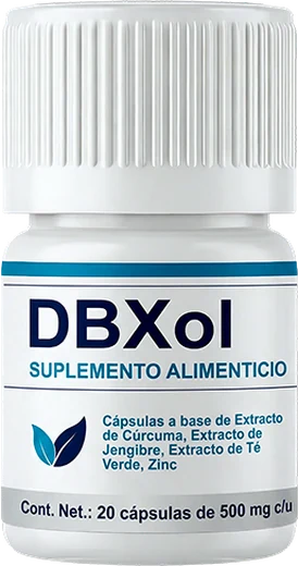 Frasco de DBXol con 20 cápsulas de 500 mg para el control de la glucosa