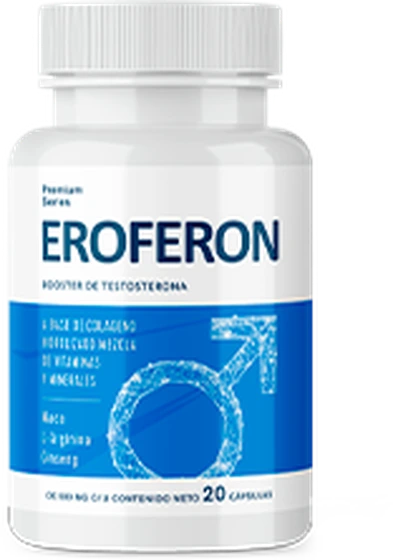 Frasco de Eroferon con 20 cápsulas de 500 mg para la salud masculina