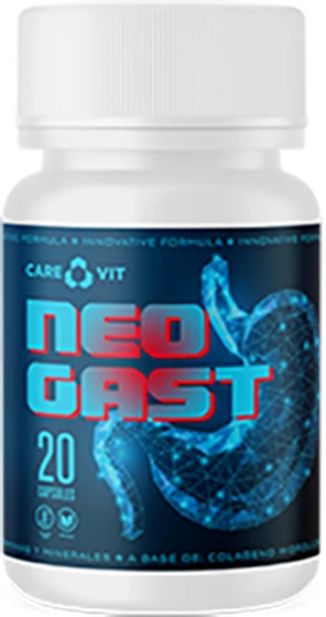 Frasco de NeoGast con 20 cápsulas para la gastritis y la acidez