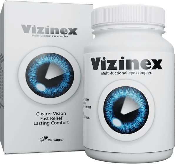 Frasco y caja de Vizinex con 20 cápsulas para la vista